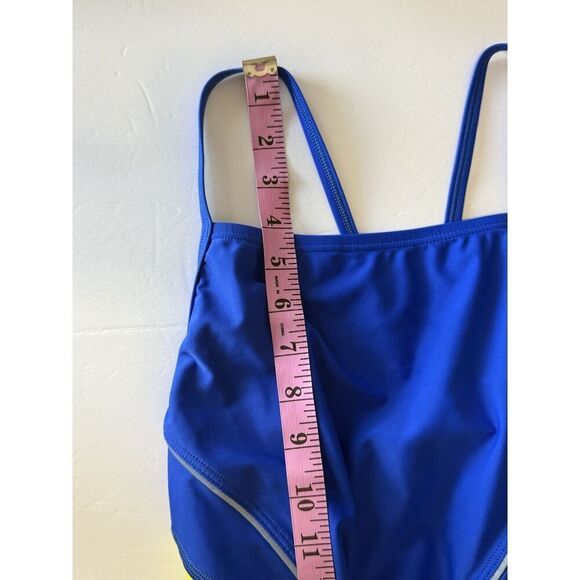 Speedo One Piece Swimsuit 12 Blue Yellow Gold Sporty PowerFlex Eco Splice Back - Picture 12 of 16